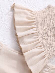 Young Girl' Summer Outfit Cute Ruffle Strap Top + Elastic Waist Layered Ruffle Wide Leg Pants 2 Pieces Set, Casual & Comfortable - Apricot - View 5