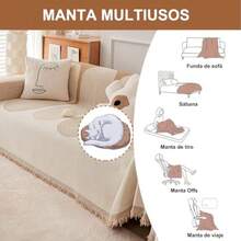 zxxDoubleCare Funda de Sofa de Cenilla de e Sofa Cover con Borlas Ente Couc Cover de Tela Ideal para Todas Las Estaciones Se Puede Utilizar como Manta de Sofa Cal ige 180 x 180sofa cama - Beige180180 - Ver 6