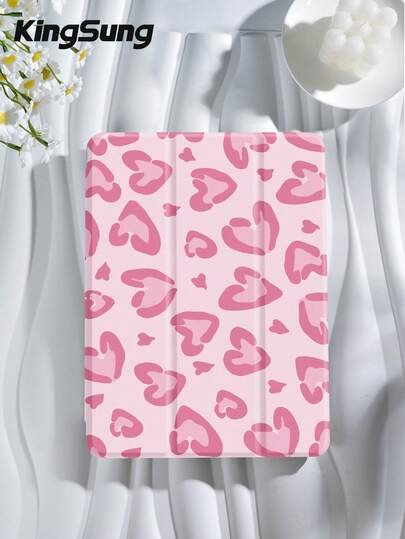 Kingsung 粉色心形豹纹平板电脑保护套，适用于 9.7/10.2/10.5/10.9/12.9 英寸 Pro 11 英寸、第十代 Galaxy Tab S6 Lite 10.4 英寸、Kindle Paperwhite 第十二代（2024 年款）、Kindle（第十一代，2022 年款）、Kobo Clara Color，柔软防震，智能支架/自动唤醒/睡眠功能