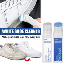 Limpiador de zapatos blancos con cepillo integrado, espuma de limpieza en seco sin lavado, descontaminante, quitamanchas de suciedad con bordes amarillos, blanqueador, abrillantador refrescante para gamuza, piel de oveja, zapatos mate, cuidado de zapatillas de cuero - Blanco - Ver 2