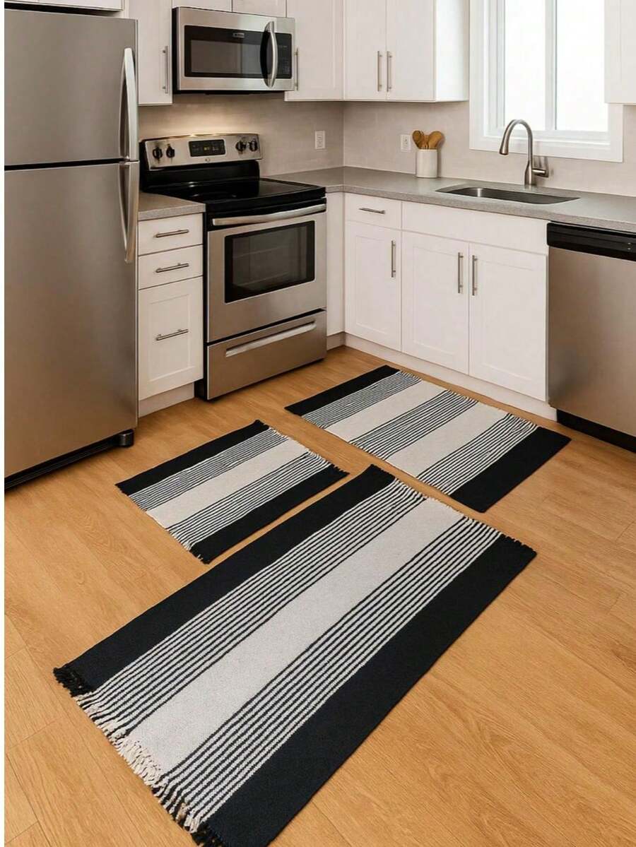 Kitchen Mat Set, 3 Pieces, Runner, Assorted Colors. - 黑色 - 查看 1