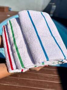 Large Beach Towel 100% Cotton 75x150cm | Thick Bath Towel 420g | Pool Towel - Sọc xanh - Xem 6
