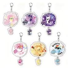MY LITTLE PONY 1个小马宝莉角色亚克力时尚钥匙扣，动漫角色包括柔柔、暮光闪闪、珍奇、碧琪、苹果杰克和云宝黛西，可爱双吊坠钥匙扣，适合女性和小马宝莉粉丝 - 彩色 - 查看 2