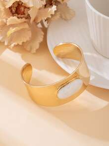 1对手工滴油几何椭圆白色手镯（女士款） - 金黃色 - 查看 2
