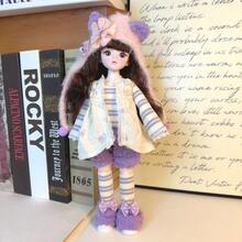 两件套娃娃服装，适合30厘米/11.81英寸的娃娃，黄紫条纹可爱毛绒成人娃娃服装，可收藏的娃娃裙 - 彩色 - 查看 7