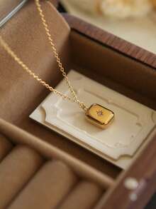 1件复古水滴八芒星宝石项链，钛钢吊坠颈链，女士复古日常佩戴 - 彩色 - 查看 1