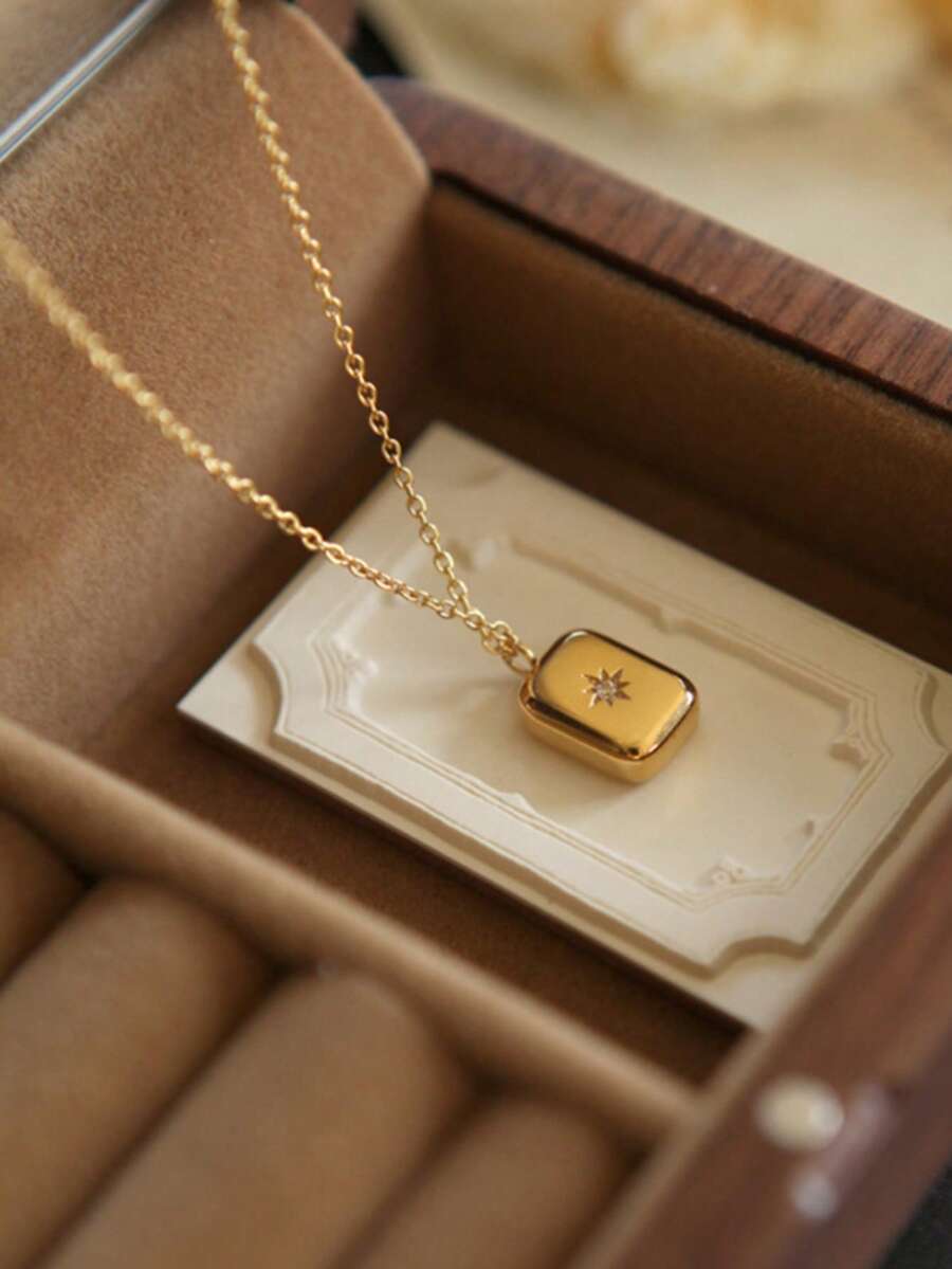 1件复古水滴八芒星宝石项链，钛钢吊坠颈链，女士复古日常佩戴 - 彩色 - 查看 1