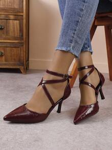 Women's Pointed Toe Sexy Stiletto High Heel Pumps, Fashion Versatile Dress Sandals - Burgundy - View 5