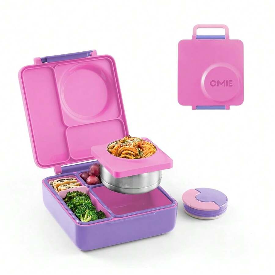Box Bento Box For  - Insulated Bento Lunch Box With Leak Proof Vacuum Insulated Food Jar - 3 Compartments, Two Temperature Zones (Unicorn Pink) - UnicornPink - View 1