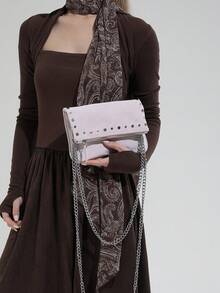 1pc Women's Burgundy Studded Chain Crossbody Bag | Waterproof Multi-Functional Mini Purse | Fashion Holiday Gift Bag For All Seasons - Women's Bags - View 5
