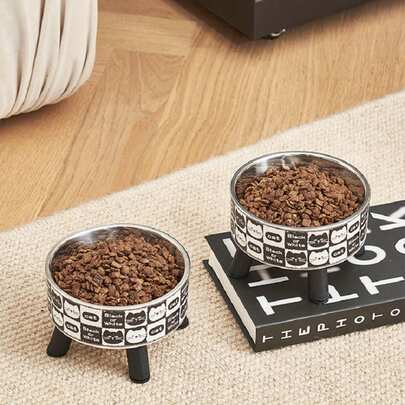 Durable Stainless Steel Non-Slip Cat Food Bowl - Anti-Spill And Easy To Clean, Modern Design Suitable For Wooden And Tile Floors - Indoor Cat Use, Kitten Food Bowl, High-Quality Pet Tableware, Fashionable Pet Supplies, Sturdy Structure, Essential For Multi-Pet Households