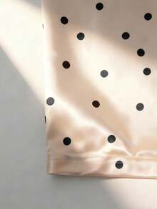 小众设计波点缎面衬衫，蝴蝶结领，喇叭袖，优雅奢华修身女士职业衬衫 - 杏色 - 查看 3