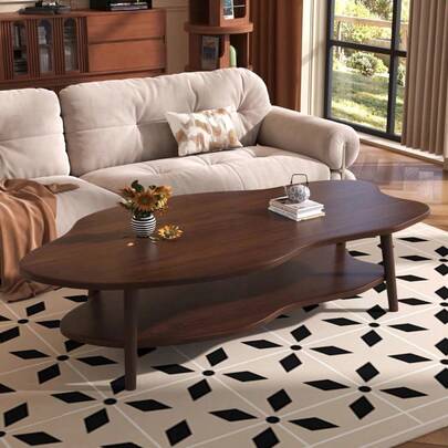 Cloud Coffee Tables With Large Tabletop, Oval Wood Coffee Table With Open Storage Shelf For Living Room Bedroom