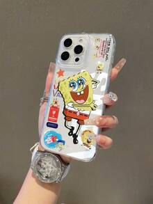 SPONGEBOB 1个透明太空创意海绵宝宝星星字母爱心穿孔防摔手机壳保护套，兼容三星/苹果17/16/15/14/13/12/11Pro Max/12Pro/14Plus等型号 - 彩色 - 查看 4