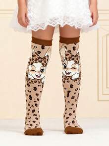 1 Pair Cute Rabbit Ears Leopard Print Knee High Socks, Cute Funny Bunny Over The Knee Socks, Fashion Funny School Running Athletic Sports Socks, Back To School Students Teenagers Girls Socks, Valentine Day Gift - Multicolor - View 9