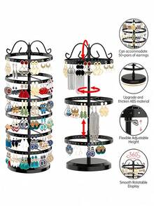 360° Rotating Jewelry Display Stand, Metal Rotating Earring Organizer Adjustable Display Tree, Large Rotating Carousel Stand, Women Jewelry Storage And Display, Suitable For Stud And Hoop Earrings, Vertical Metal Tower Rotating Display Rack, Valentine's Day Home Decor, Galentines Bathroom Decor - Multicolor - View 4