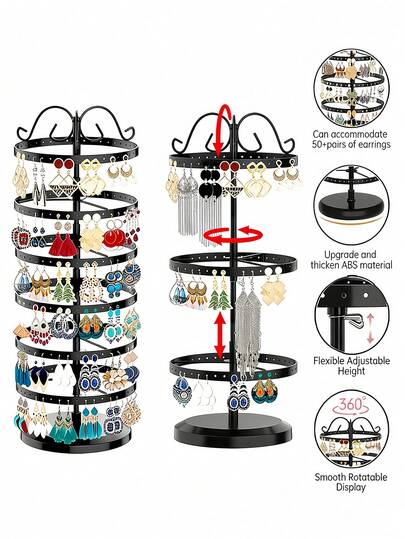 360°旋转首饰展示架，金属旋转耳环收纳架，可调节展示树，大型旋转架，女士首饰收纳展示架，适用于耳钉和耳环，立式金属塔旋转展示架，情人节家居装饰，闺蜜节浴室装饰