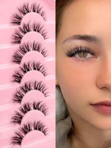 Asiteo 7 Pairs Messy Natural Cat Eye Lashes Clear Band Lashes Cat Eye Look Wispy Lashes Eye End Elongated Full Strip Soft Natural Realistic False Eyelashes, For Wedding, Bridesmaid, Vocation, Dates, Parties - Cat Eye Lashes - View 2