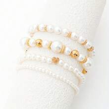 4 Pieces Fashionable Heart-Shaped Pearl Bracelet Set - Elegant Women's Bracelet Accessory For Dressing Up, Valentine's Day Gift, Daily Wear - 彩色 - 查看 3