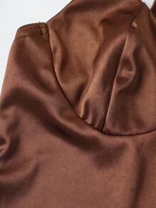 亮面针织吊带背心，性感吊带上衣，适合约会、外出、四季穿着，女士棕色细肩带吊带背心，奢华，夏季，春季，海滩，外出上衣，毕业典礼，优雅，休闲，背心和吊带衫 - 棕色 - 查看 6