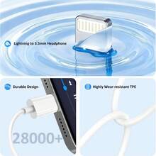 1-3pcs 3.5mm Headphone Jack Connector, Audio Adapter Conversion Cable For IPhone 14 Pro Max/14 Pro/14 Plus/14/13/12/11/XS/XR/8/7/6 Series - White - View 6