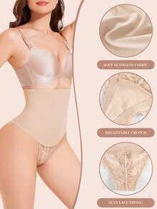 SEXYEYE Mid Waist Shaping Thongs - Tummy Control Compression Slimmer, Lace Shaping Girdle Panties For A Flattering Silhouette, Smooths And Shapes Your Figure - Màu be - Xem 7
