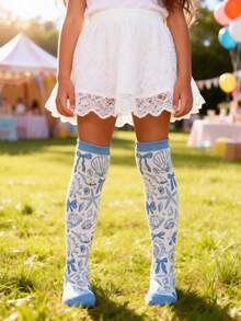 1 Pair Cute Summer Beach Shells Starfish Bow Tie Knee High Socks For Kids, Cute Princess Over The Knee Socks, Back To School Boys Girls Running Athletic Sports Socks, Firthday Birthday Valentine Day Gift - Multicolor - View 2