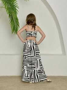 Long Jumpsuit With Wide-Leg Pants For Children And Teenagers, Printed Tank Top. - 黑色 - 查看 2