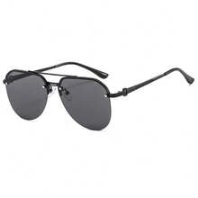 Gafas de aviador de metal con diseño de media montura para mujer - Hojas de té dobles con marco dorado - Ver 5