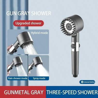 1pc 3-Mode High Pressure Shower Head, Adjustable Rain/Spray/Mixed Spray Modes, Powerful Pressurized Water Flow Bathroom Shower Accessory