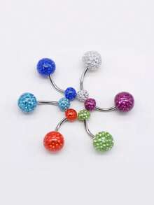 1pc 925 Sterling Silver Ombre Crystal Ball Navel Ring, Fashionable & Charming Belly Button Piercing For Women - Navel Nails - View 2