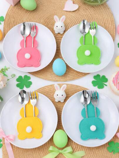 8Pcs Easter Colorful Bunny Shaped Cutlery Bag,Happy Easter Cutlery Decorative Bag,Felt Cutlery Storage Bag,Easter Party Supplies,Easter Home Decor,Festive Table Centerpiece,Easter Egg Hunt Party Favors,Tabletop Decor,Kitchen Decor,Spring Decorations,Easter Gifts