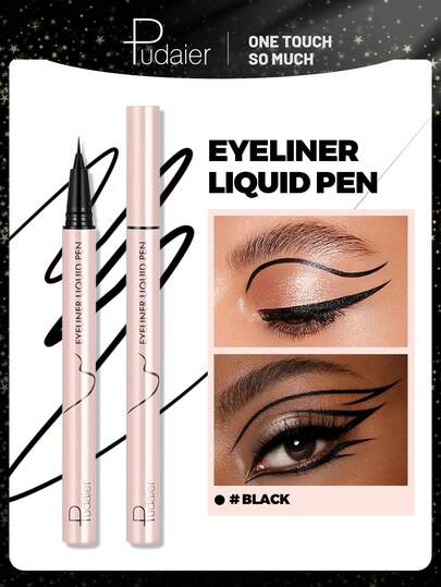 Pudaier Lápiz delineador de ojos líquido impermeable - Negro, de secado rápido, a prueba de transferencia, de larga duración. De secado rápido e impermeable, no se corre. Suave y sedoso, de larga duración para mantener el maquillaje, no se desvanece fácilmente. Adecuado para principiantes.