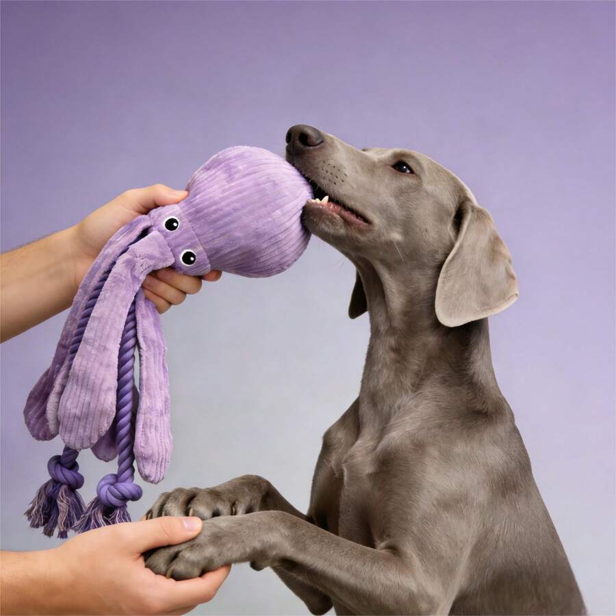 1 con búp bê gặm hình bạch tuộc thắt nút dây thừng màu tím, búp bê nhồi bông phát ra tiếng kêu dành cho chó và mèo cưng, giúp chúng tự giải trí. - Màu tím - Xem 1