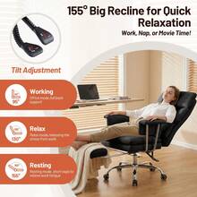 Fumahome Pu-Leather Home Office Desk Chair With High Backrest,Modern Office Chair With Wide Cushion,Adjustable Swivel Computer Chair,500 Lbs Gaming Chair For Office,Gaming Room - 黑色 - 查看 4