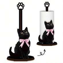 1pc Black Cat Shaped Kitchen Tissue Rack, Wooden Kitchen Tissue Rack, Single-Layer Cloth Rack, Vertical Kitchen Tissue Rack, Countertop Tissue Storage Rack, Desktop Tissue Rack, Tissue Wrap Roll Storage Rack - Multicolor - View 10
