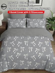 2/3pcs Grey Bowknot Duvet Cover Set, Bedding Set, Comfortable Room Decor, Breathable, Soft And Anti-Pilling, Duvet Cover And Pillowcases, Without Duvet Insert, Suitable For Twin, Full, Queen, King Size Beds, Home Textiles, OEKO-TEX - Multicolor - View 26