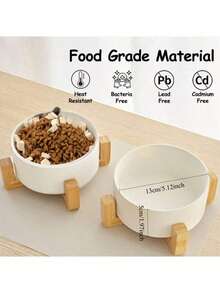 陶瓷猫狗碗,竹底,加厚防倾倒防噎宠物食品水碗套装,易于清洁,适用于猫、狗、幼犬,宠物用品,陶瓷宠物碗带防滑竹底 - 395ML - 查看 4