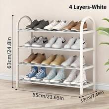 4 Tier Shoe Cabinet, Adjustable Freestanding Shoe Organizer, Stainless Steel Metal Plastic Shoe Rack For Entryway Shoe Storage & Closets, Sturdy Rack Holds 16-20 Pairs, Space-Saving Easy To Install For Hallway Wardrobe Door Bedroom Dorm - 黑色 - 查看 5