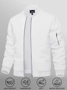 KEFITEVD Men's Bomber Jacket Lightweight Casual Spring Fall Windbreaker Zip Up Coat With Pocket - White - View 2