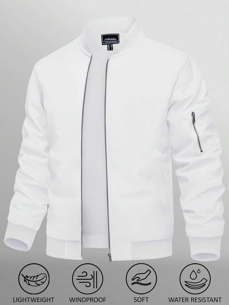 KEFITEVD Men's Bomber Jacket Lightweight Casual Spring Fall Windbreaker Zip Up Coat With Pocket
