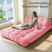 Convertible Folding Sofa Bed - Sleeper Chair With Pillow & Back Support, Portable Floor Lounge For Living Room Bedroom - Hồng - Xem 8