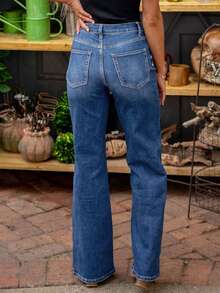 Women's Casual Versatile Straight Leg Jeans With Pockets - Blue - View 4