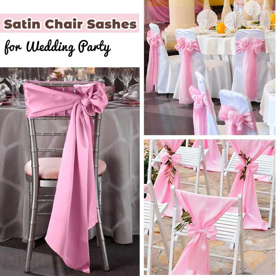 9pcs Satin Chair Back Decoration Ribbon Bow Tie, Wedding Party Birthday Event Decor (Pink)