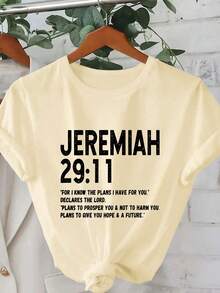 Plus Size English Phrase Text Layout Graphic T-Shirt, Casual Comfort Top Daily Wear - Apricot - View 5