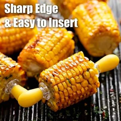 1/4/6pcs Stainless Steel Corn And Barbecue Skewers With Ergonomic Yellow Tip - Heavy-Duty 430 Grade Multi-Functional Kitchen Utensil, For Grilling, Baking, Boiling - Corn On The Cob, Fruit, Vegetables, Meat - Dishwasher And Easy To Store - Ideal For Home Cooking - Practical Kitchen Tool Sharp Tip And Anti-Slip Handle - Includes A Fruit Fork And A Corn Holder For Easy Use (Color Random)