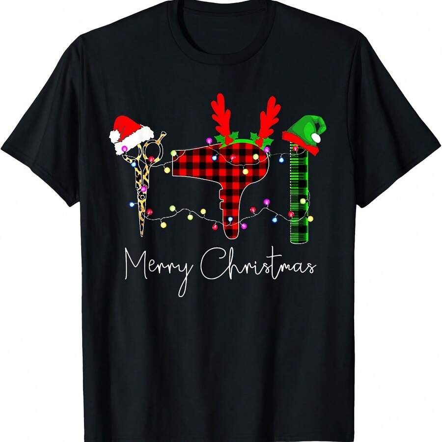 Camiseta divertida de peluquero y barbero con texto en inglés "Happy Christmas Hairstylist" - Negro 2 - Ver 1