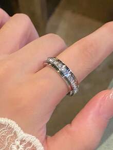 1pc Fashion 18K Gold-Plated Stainless Steel Rotating Cubic Zirconia Ring, Suitable For Women's Daily Wear, Gift - Ring - View 11