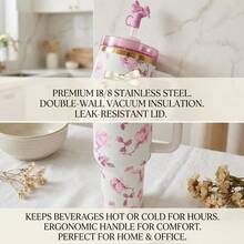 40 OZ, This 40OZ Stainless Steel Water Bottle Comes With A Straw And Is Compatible With Large Capacity Water Bottles And Double-Layer Vacuum Insulated Cup. It Is Available In Floral Blue (Blooming Flower Buds), Floral Purple (Happy Thoughts), Floral White (Rose White), Floral Pink (Timeless Classic), And Comes With A Gift Box. It Is Suitable For Home, Office, And Outdoor Activities Such As Camping, Hiking, Driving, And Car Travel. It Is A Portable, Reusable Cup That Can Be Used Repeatedly And Is Suitable For Both Men And Women To Keep Warm Or Cool. It Is The Perfect Christmas Gift, Valentine's Day Gift, Birthday Gift, Thanksgiving Gift, Halloween Gift, Halloween Party Gift, Party Supplies, And More. It Is Very Suitable For Various Beverages, Including Ice Water, Iced Tea Or Coffee, Cold And Hot Drinks. - 繁花白(玫瑰白) - 查看 2