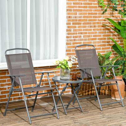  Outsunny Set da Giardino 3 Pezzi con 2 Sedie Pieghevoli 53.5x64x93 cm e Tavolino da Caffè Ø45x50 cm, Set Tavolino e Sedie da Giardino in Metallo Grigio Chiaro